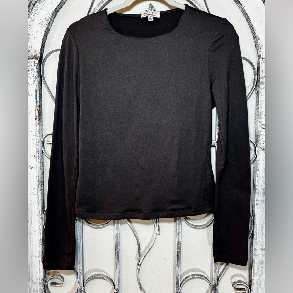 Faded Rose Essentials Modal Soft Fitted Charcoal Black Long Sleeve Top #1610